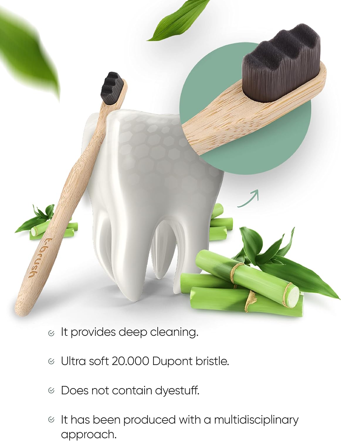 T-brush Adult Nano Bamboo Toothbrush (dark gray) - Ulrta Soft