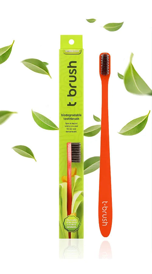 T-brush Biodegradable Toothbrush (Red) - Medium hard