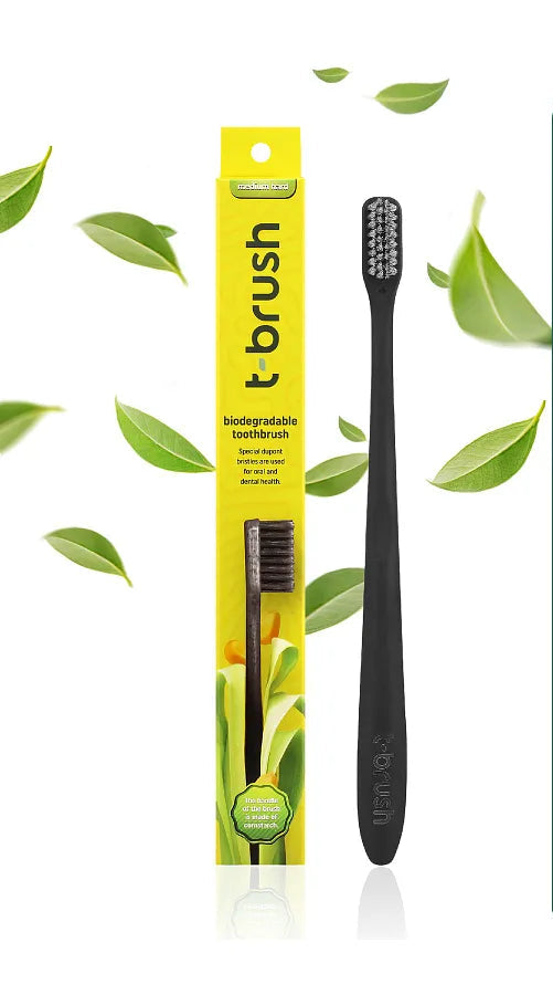 T-brush Biodegradable Toothbrush  (Black)- Medium hard