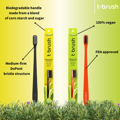 T-brush Biodegradable Toothbrush  (Black)- Medium hard