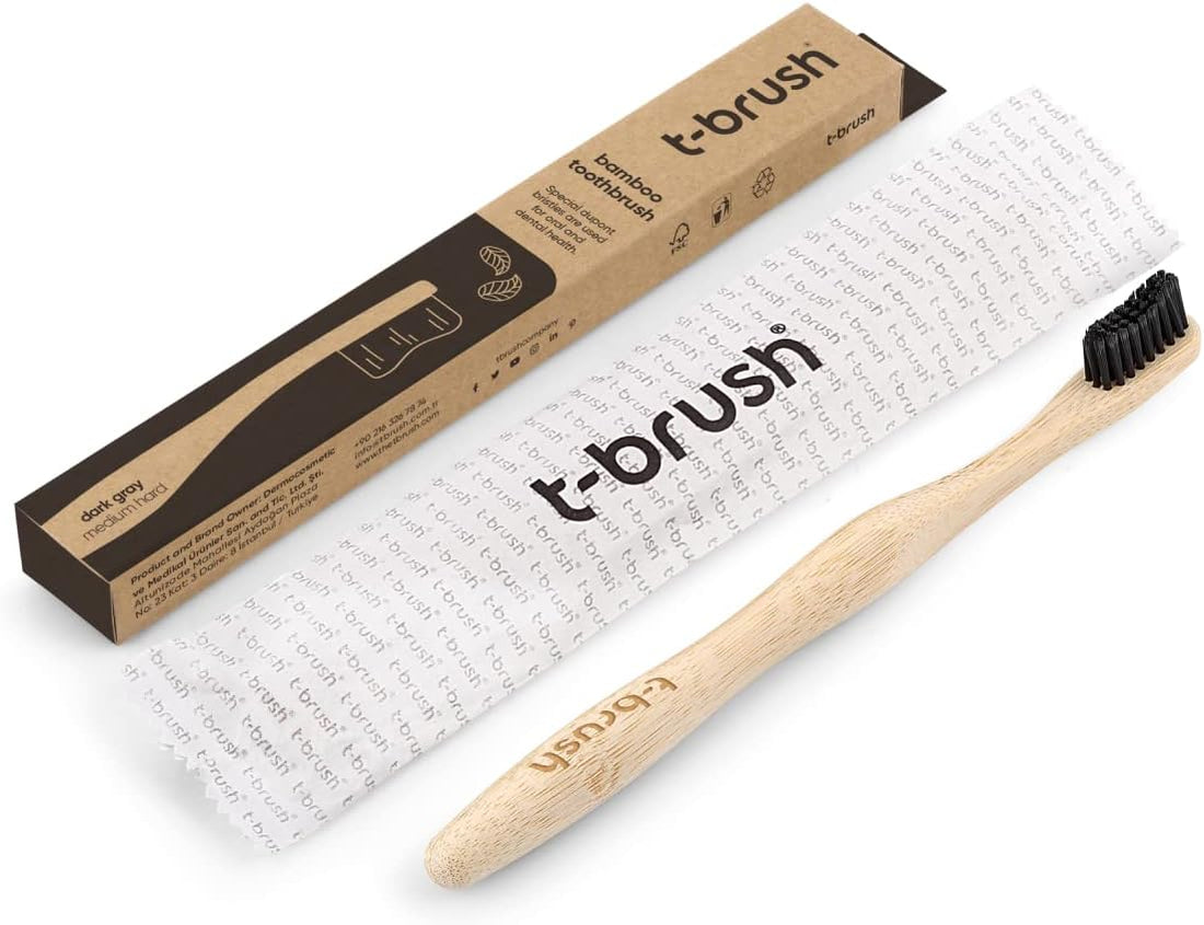 T-brush Adult Bamboo Toothbrush (black) - Medium hard