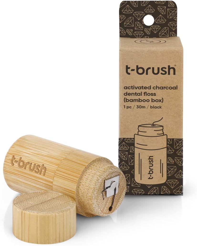 T-brush Activated Charcoal Dental Floss Bamboo Box - 30m