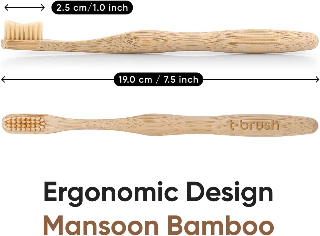 T-brush Adult Bamboo Toothbrush (beige) - Medium hard