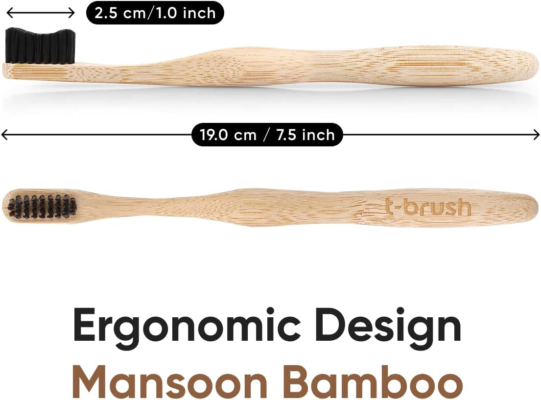 T-brush Adult Bamboo Toothbrush (black) - Medium hard
