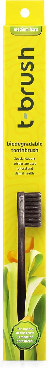 T-brush Biodegradable Toothbrush  (Black)- Medium hard