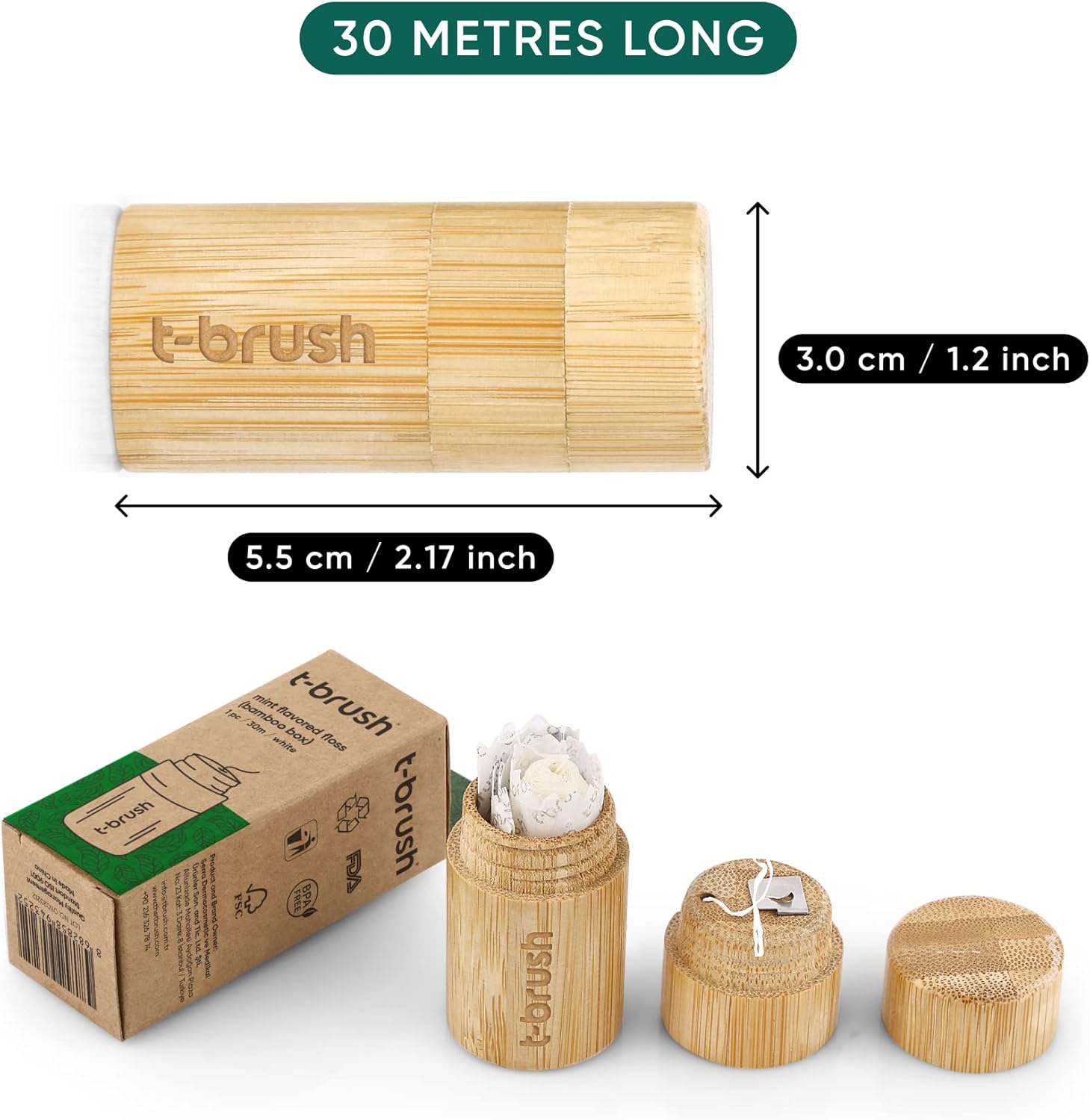 T-brush Mint Dental Floss Bamboo Box - 30m