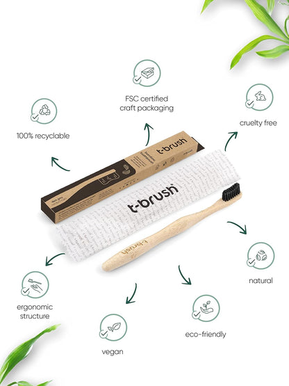 T-brush Adult Bamboo Toothbrush (black) - Medium hard