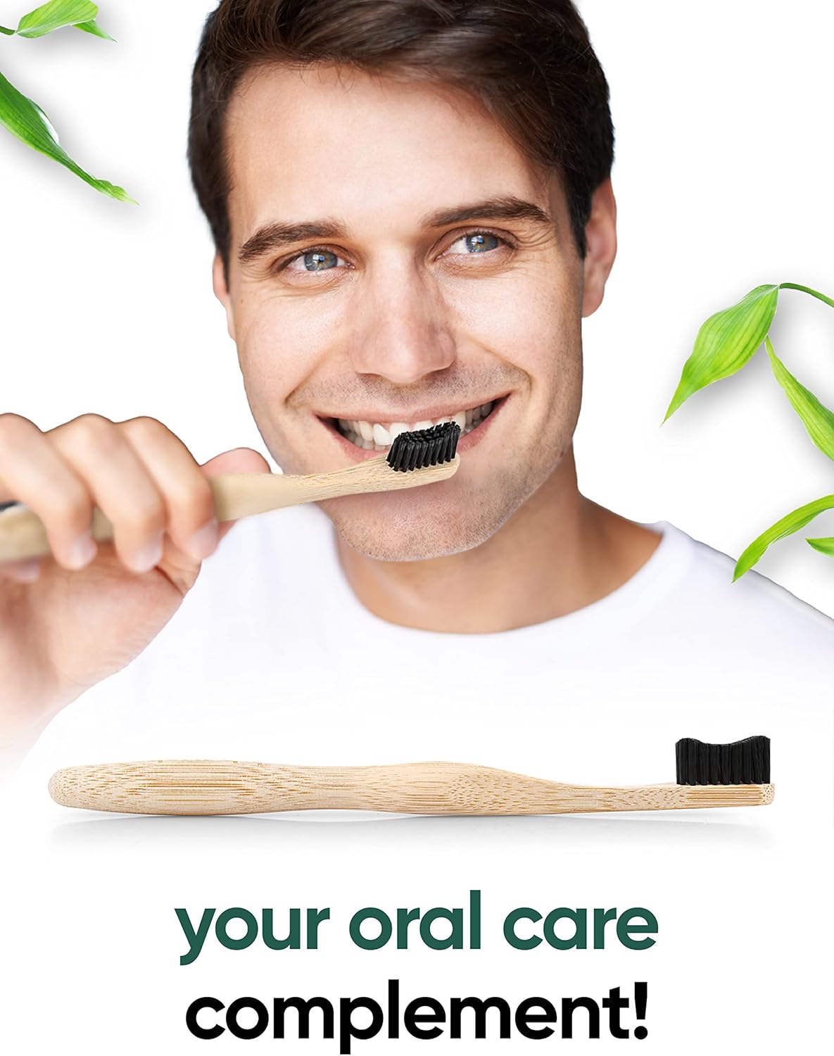 T-brush Adult Bamboo Toothbrush (black) - Medium hard