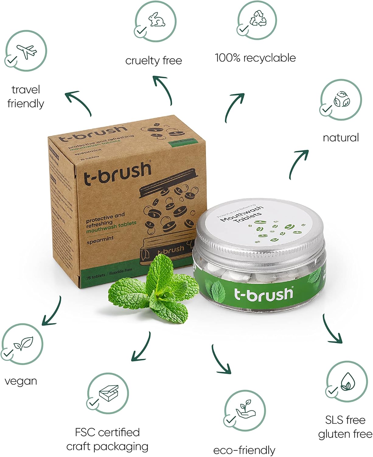 T-brush Mouthwash Tablets Spearmint ( 75 tablets)