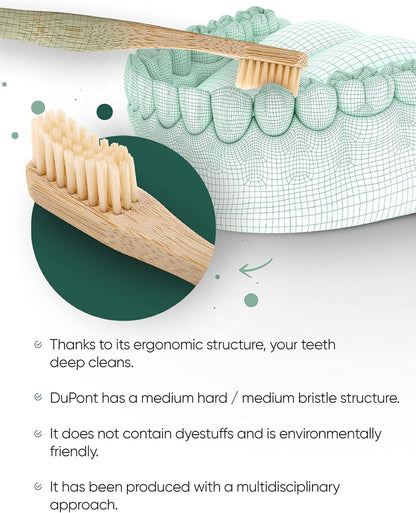 T-brush Adult Bamboo Toothbrush (beige) - Medium hard