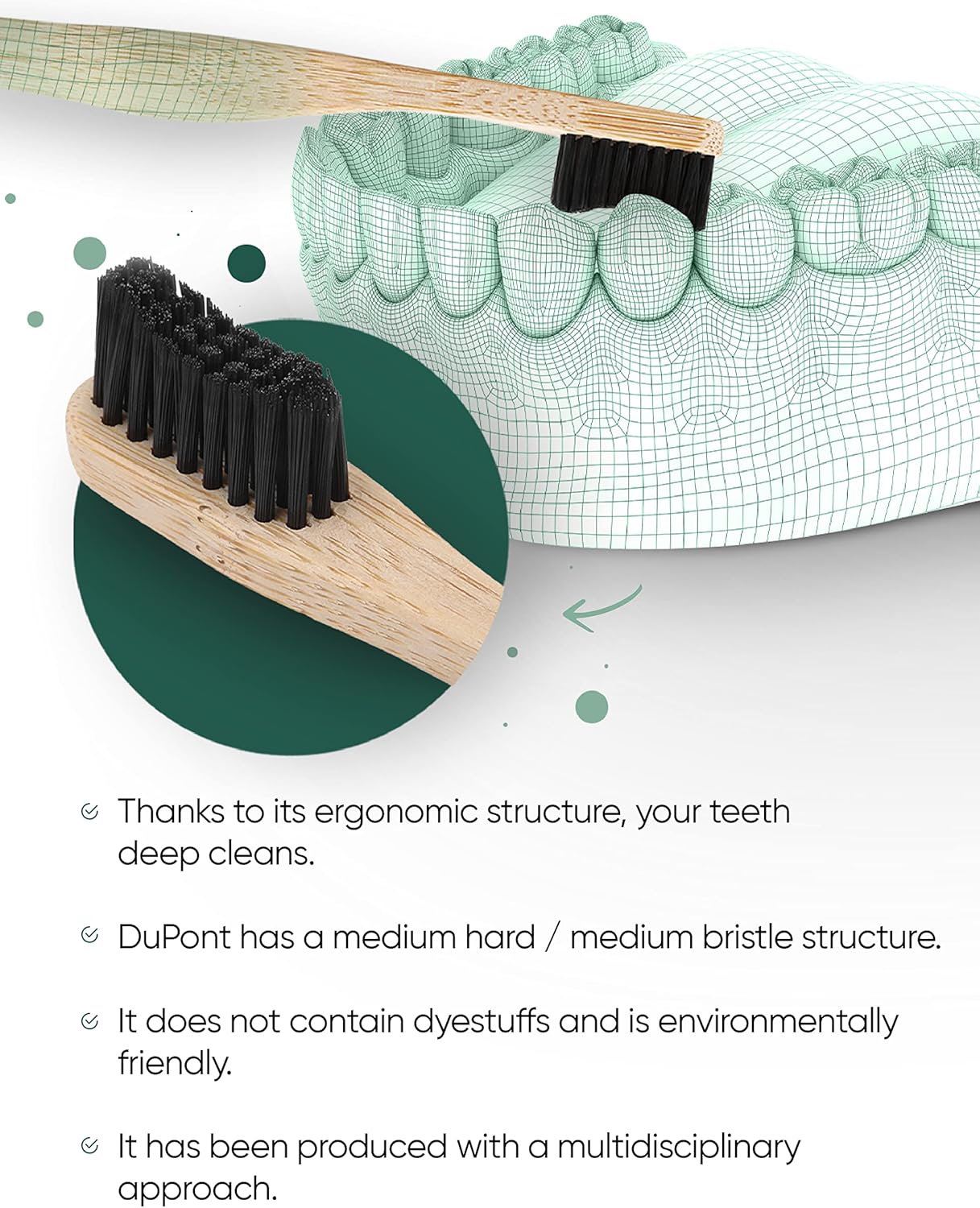 T-brush Adult Bamboo Toothbrush (black) - Medium hard