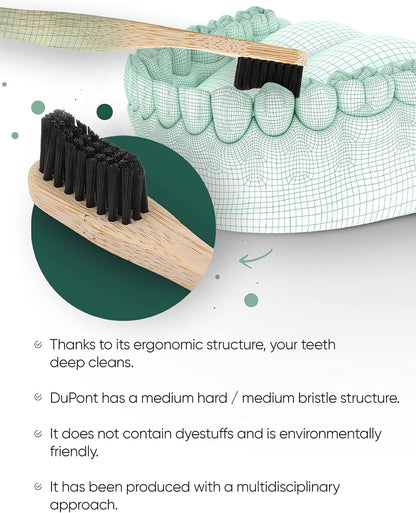 T-brush Adult Bamboo Toothbrush (black) - Medium hard