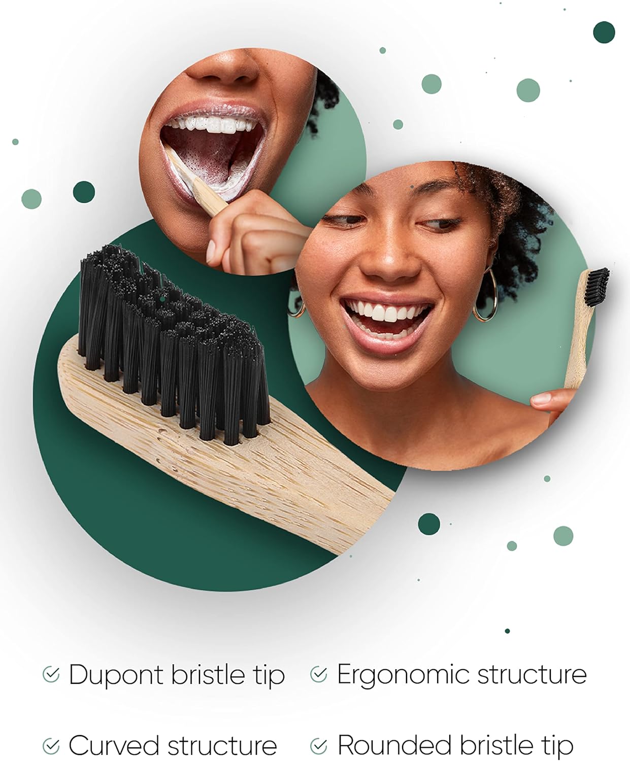 T-brush Adult Bamboo Toothbrush (black) - Medium hard