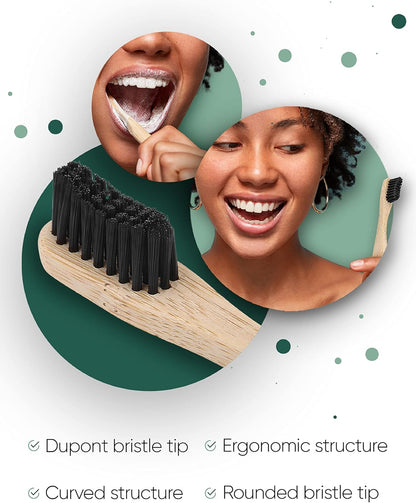 T-brush Adult Bamboo Toothbrush (black) - Medium hard