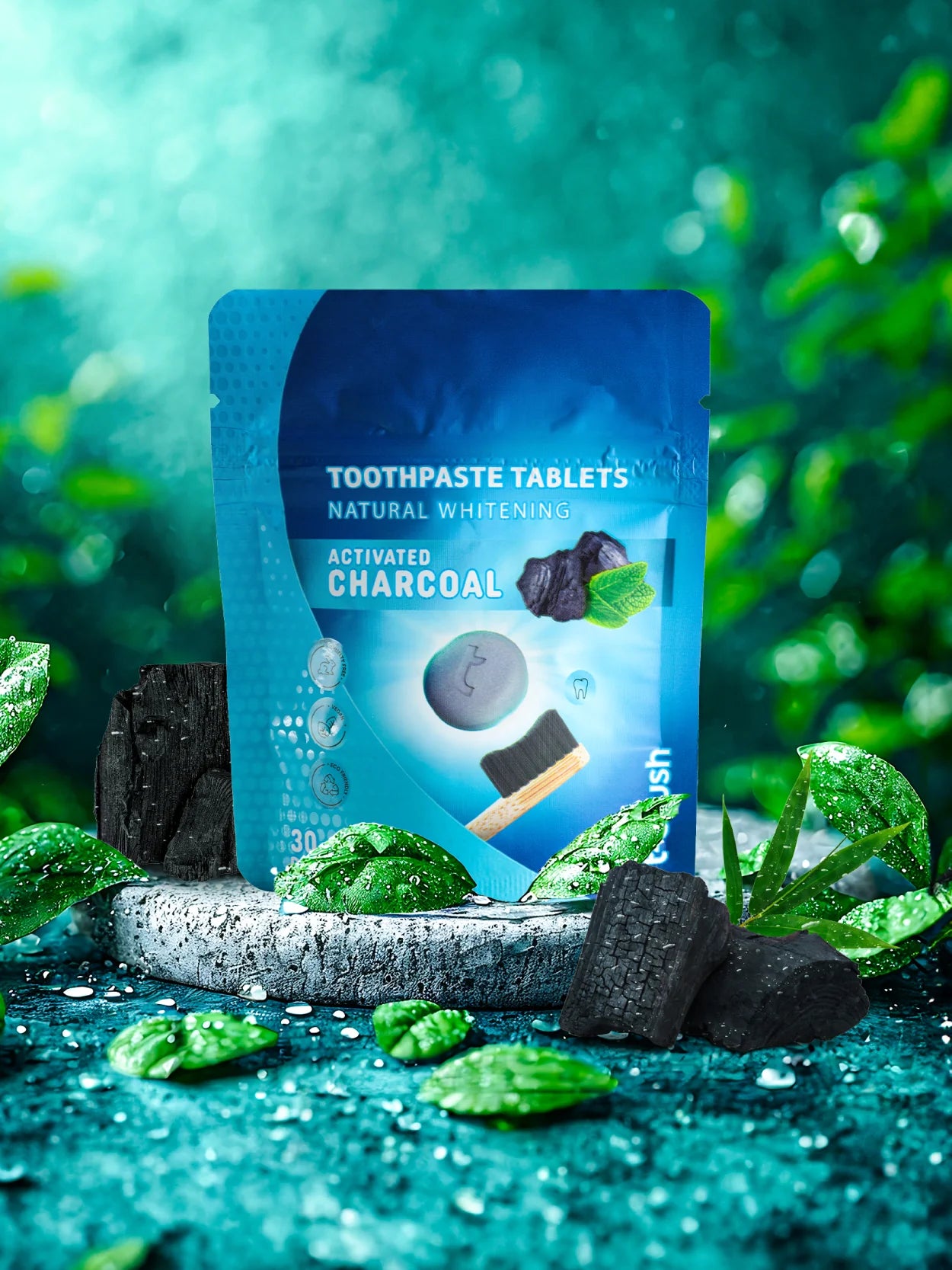 T-Brush Activated Charcoal Toothpaste Tablets ( Standing Pouch)