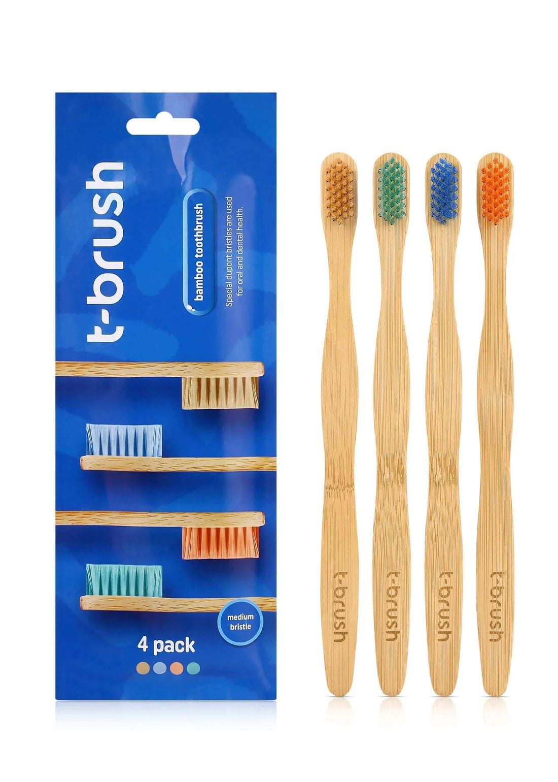T-brush Bamboo Toothbrush 4 pieces package