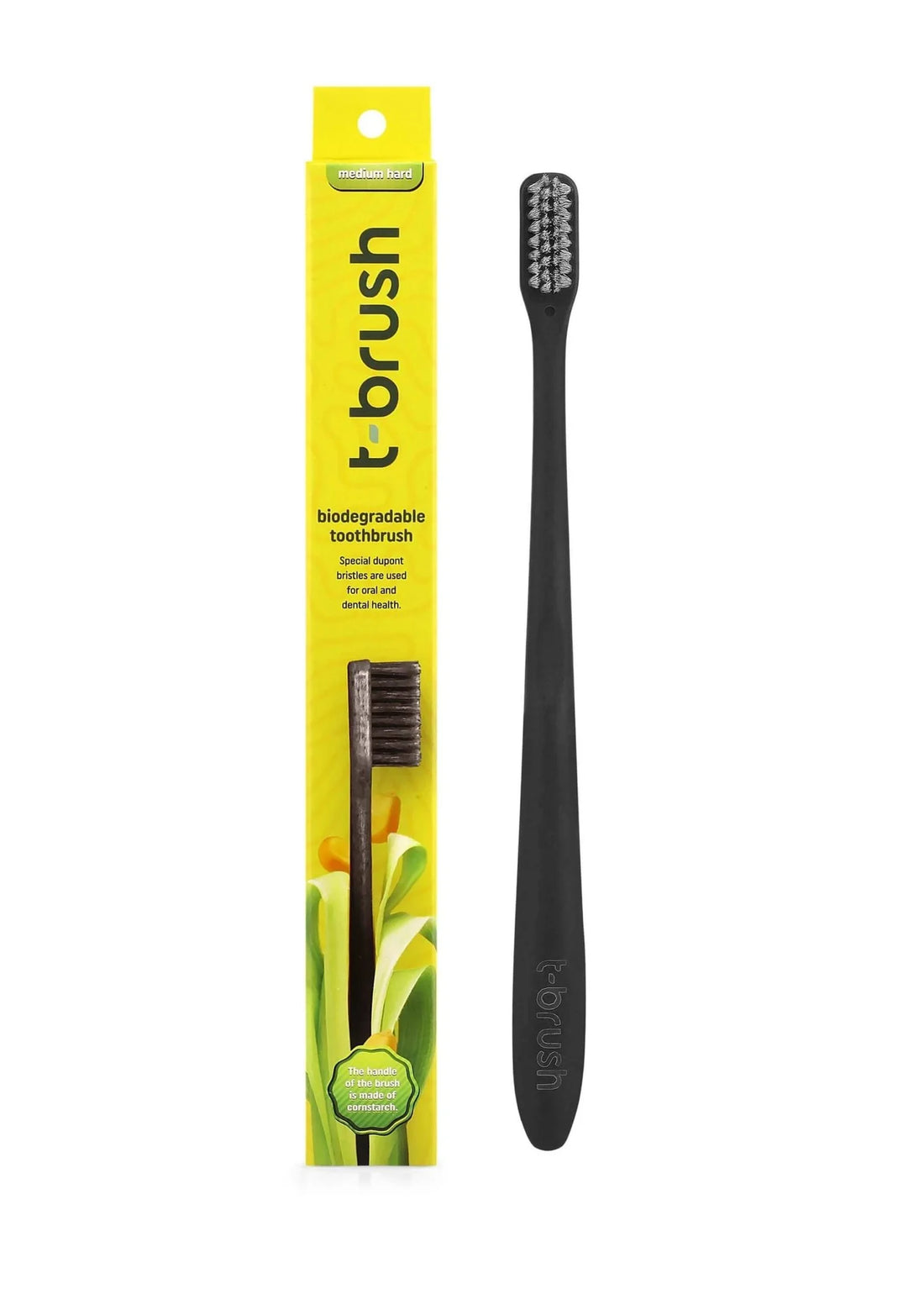 T-brush Biodegradable Toothbrush  (Black)- Medium hard